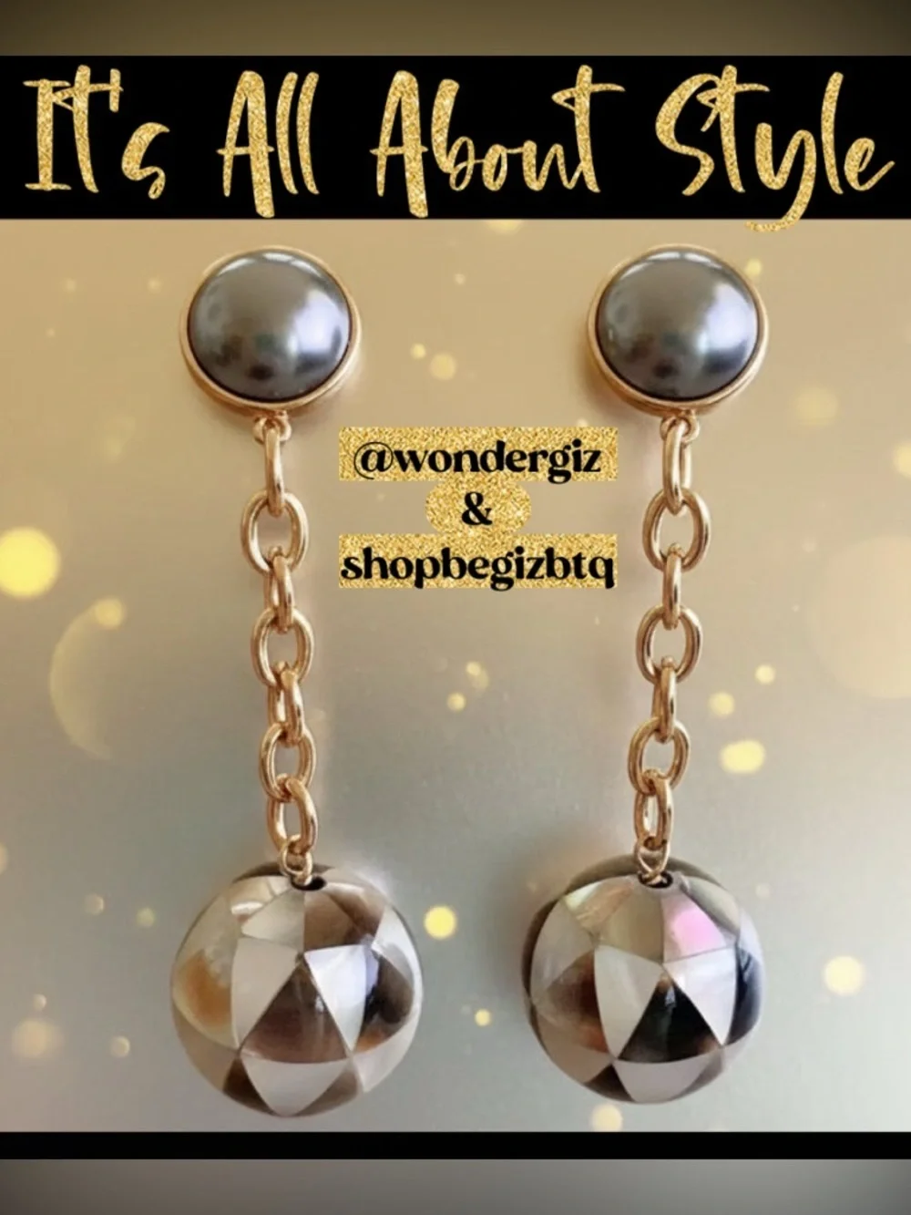 Authentic Tory Burch Faceted Mother of Pearl Linear Ball Drop Earrings